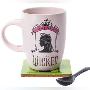 NEW!! Wicked Mug, Spoon and Coaster Set Featuring Glinda and Elphaba (NWT)